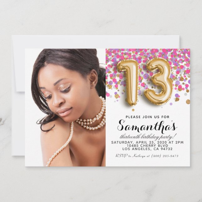 13th Birthday Confetti Rose Gold Portrait Invitation (Front)