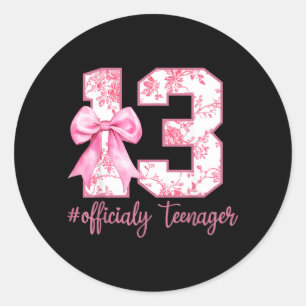 13th Birthday Coquette Bow Official Teenager 13 Classic Round Sticker