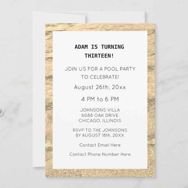 13th Birthday Custom Age Name Water Simple Trendy Invitation (Front)