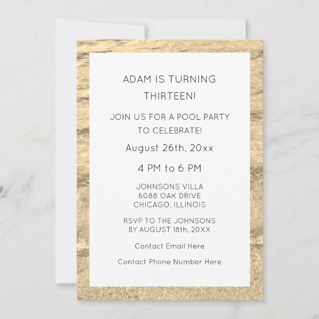 13th Birthday Custom Age Water Abstract Beach Cool Invitation (Front)