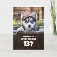 13th Birthday Cute and Funny Surprised Husky Card