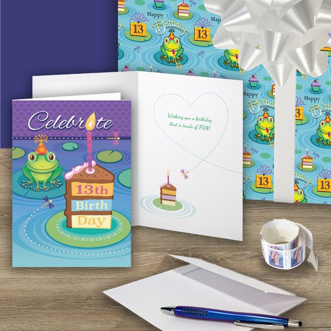 13th Birthday Cute Frog  Card (wrap:https://www.zazzle.com/13th_birthday_frog_toads_of_fun_wrapping_paper_sheets-256983987459601751)