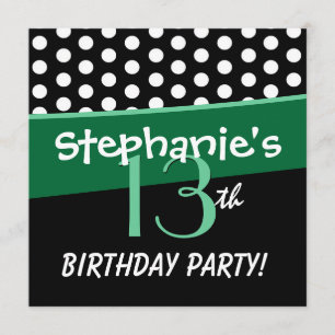 13th Birthday Cute Polka Dots for Girl Invitation