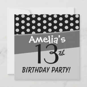 13th Birthday Cute Polka Dots for Girl Invitation