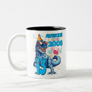 13th Birthday Dinosaur 13 Year Old Boy Kids Two-Tone Coffee Mug