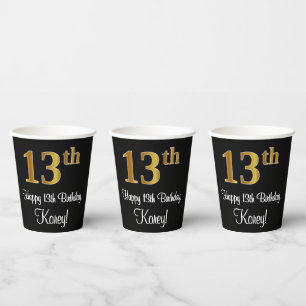 13th Birthday - Elegant Luxurious Faux Gold Look # Paper Cups