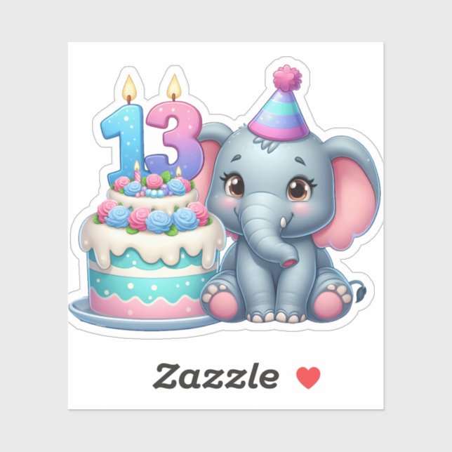 13th Birthday Elephant Cake (Sheet)