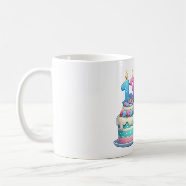 13th Birthday Elephant Cake Coffee Mug (Left)