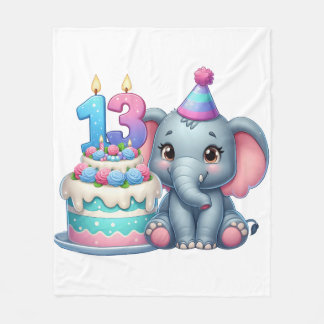13th Birthday Elephant Cake Fleece Blanket