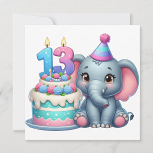 13th Birthday Elephant Cake Invitation