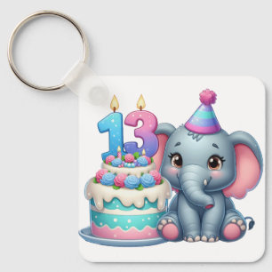 13th Birthday Elephant Cake Keychain