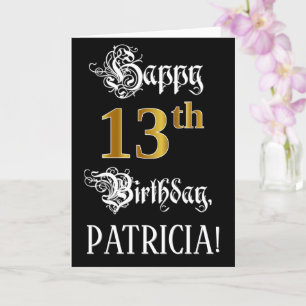 13th Birthday — Fancy Script; Faux Gold Look; Name Card
