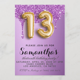 13th Birthday Faux Glitter Invitation
