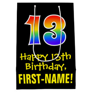 13th Birthday: Fun, Bold, Colourful, Rainbow "13" Medium Gift Bag