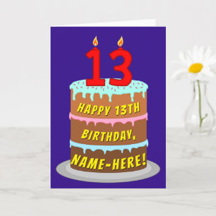 13th Birthday: Fun Cake and Candles + Custom Name Card