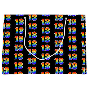 13th Birthday: Fun Rainbow Event Number 13 Pattern Large Gift Bag