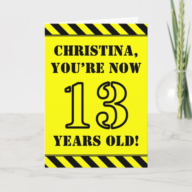13th Birthday: Fun Stencil Style Text, Custom Name Card (Front)
