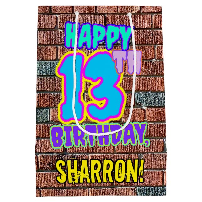 13th Birthday: Fun, Urban Graffiti Inspired Look Medium Gift Bag (Back)