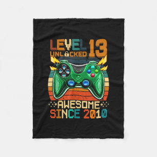13th Birthday Gift Boys Level 13 Unlocked 13 Year Fleece Blanket