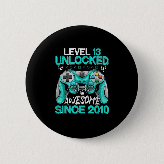 13th Birthday Gift Boys Level 13 Unlocked Awesome  2 Inch Round Button (Front)