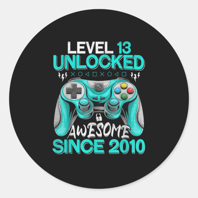 13th Birthday Gift Boys Level 13 Unlocked Awesome  Classic Round Sticker (Front)