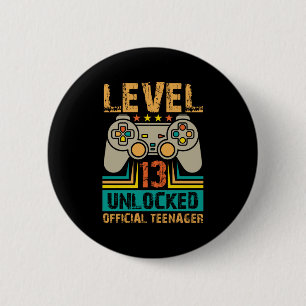 13th Birthday Gift Boys Level 13 Unlocked Official 2 Inch Round Button