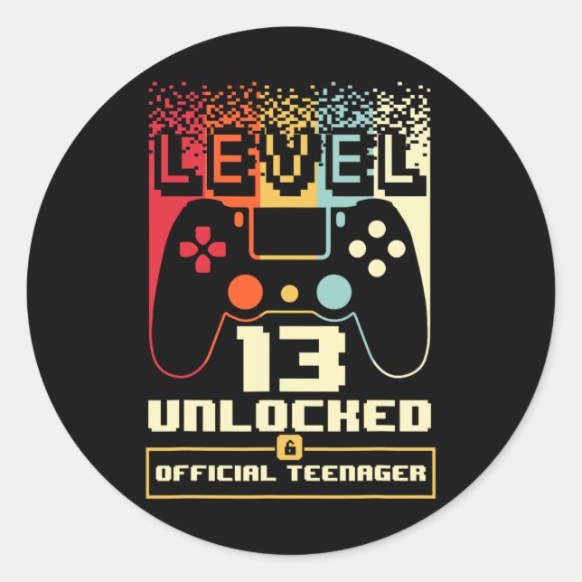 13th Birthday Gift Boys Level 13 Unlocked Official Classic Round Sticker (Front)