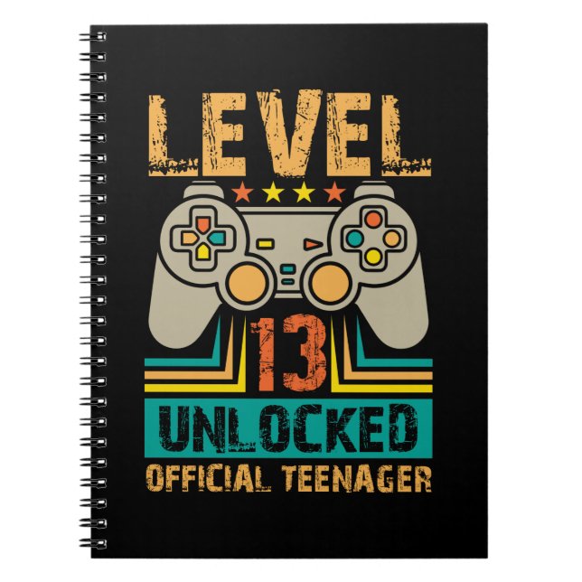 13th Birthday Gift Boys Level 13 Unlocked Official Notebook (Front)