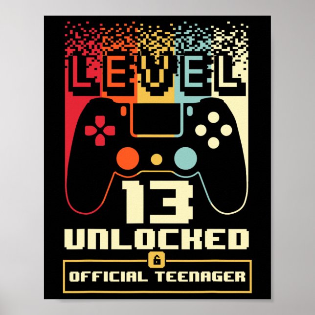 13th Birthday Gift Boys Level 13 Unlocked Official Poster (Front)