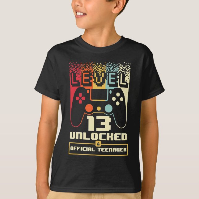 13th Birthday Gift Boys Level 13 Unlocked Official T-Shirt (Front)