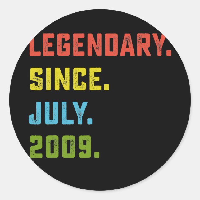 13th Birthday Gift Legendary Since July 2009 13 Classic Round Sticker (Front)