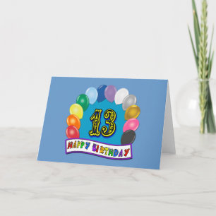 13th Birthday Gifts with Assorted Balloons Design Card