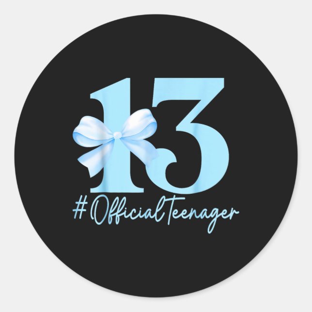 13th Birthday Girl Blue Coquette Bow Official Teen Classic Round Sticker (Front)