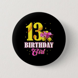 13th Birthday Girl Coquette Softll Bow 10 Year Old 2 Inch Round Button