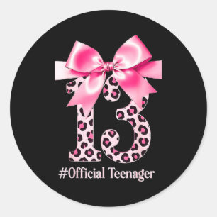 13th Birthday Girl Nk Coquette Bow Leopard 13 Year Classic Round Sticker