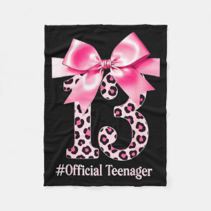 13th Birthday Girl Nk Coquette Bow Leopard 13 Year Fleece Blanket