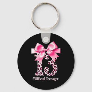 13th Birthday Girl Nk Coquette Bow Leopard 13 Year Keychain