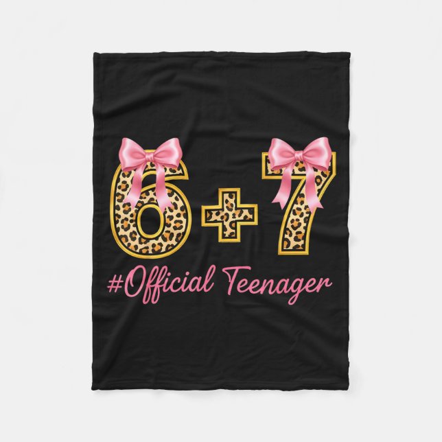 13th Birthday Girl Nk Coquette Bow Leopard 6+7 Yea Fleece Blanket (Front)