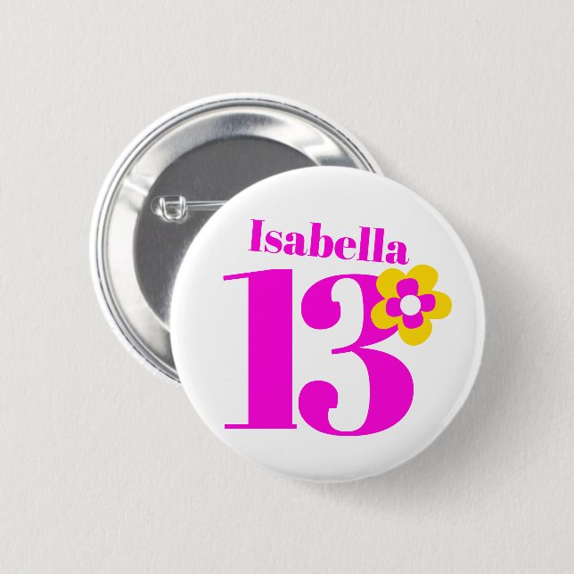 13th Birthday girls pink button/badge 2 Inch Round Button (Front & Back)