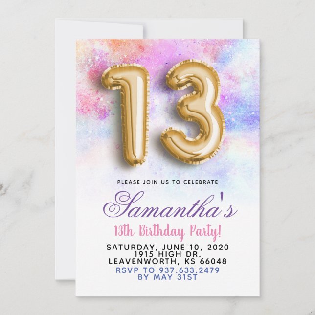 13th Birthday Gradient Invitation (Front)