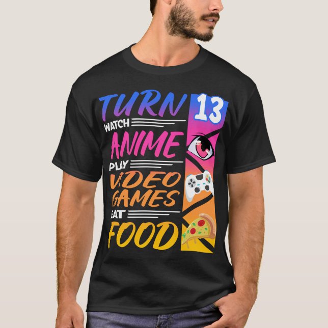 13th Birthday I Manga I Gamer I 90s Kawaii Pizza A T-Shirt (Front)