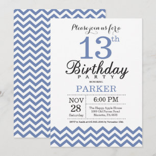 13th Birthday Invitation Blue Chevron