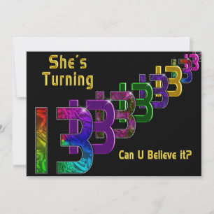 13th Birthday Invitation Girl, Abstract Numbers