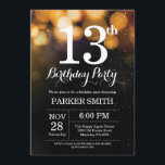 13th Birthday Invitation Gold Glitter<br><div class="desc">13th Birthday Invitation with Gold String Lights with Gold Glitter Background. Gold Birthday. Kids Birthday. Boy or Girl Bday Invite. 13th 15th 16th 18th 20th 21st 30th 40th 50th 60th 70th 80th 90th 100th, Any age. For further customization, please click the "Customize it" button and use our design tool to...</div>