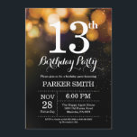 13th Birthday Invitation Gold Glitter<br><div class="desc">13th Birthday Invitation with Gold String Lights with Gold Glitter Background. Gold Birthday. Kids Birthday. Boy or Girl Bday Invite. 13th 15th 16th 18th 20th 21st 30th 40th 50th 60th 70th 80th 90th 100th, Any age. For further customization, please click the "Customize it" button and use our design tool to...</div>