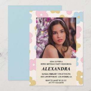 13th birthday invitation Retro Groovy Flowers Cute