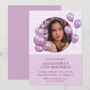 13th birthday invitations Balloons Photo Purple