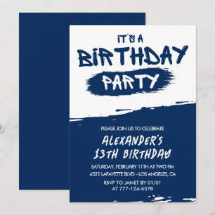 13th birthday invitations boy Graffiti Navy Blue