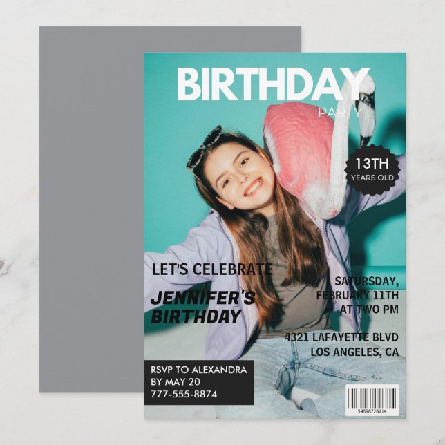 13th birthday invitations for her Magazine Cover (Front/Back)