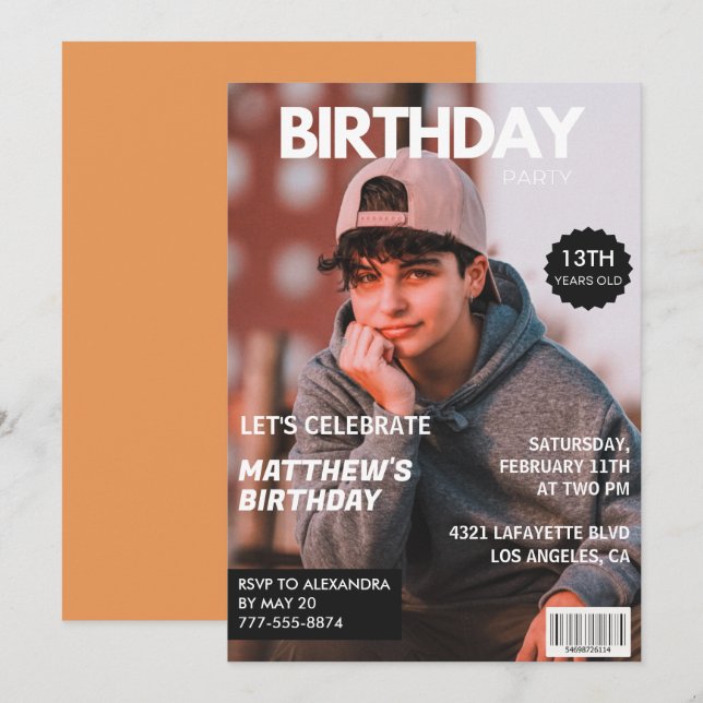 13th birthday invitations for him Magazine Cover (Front/Back)
